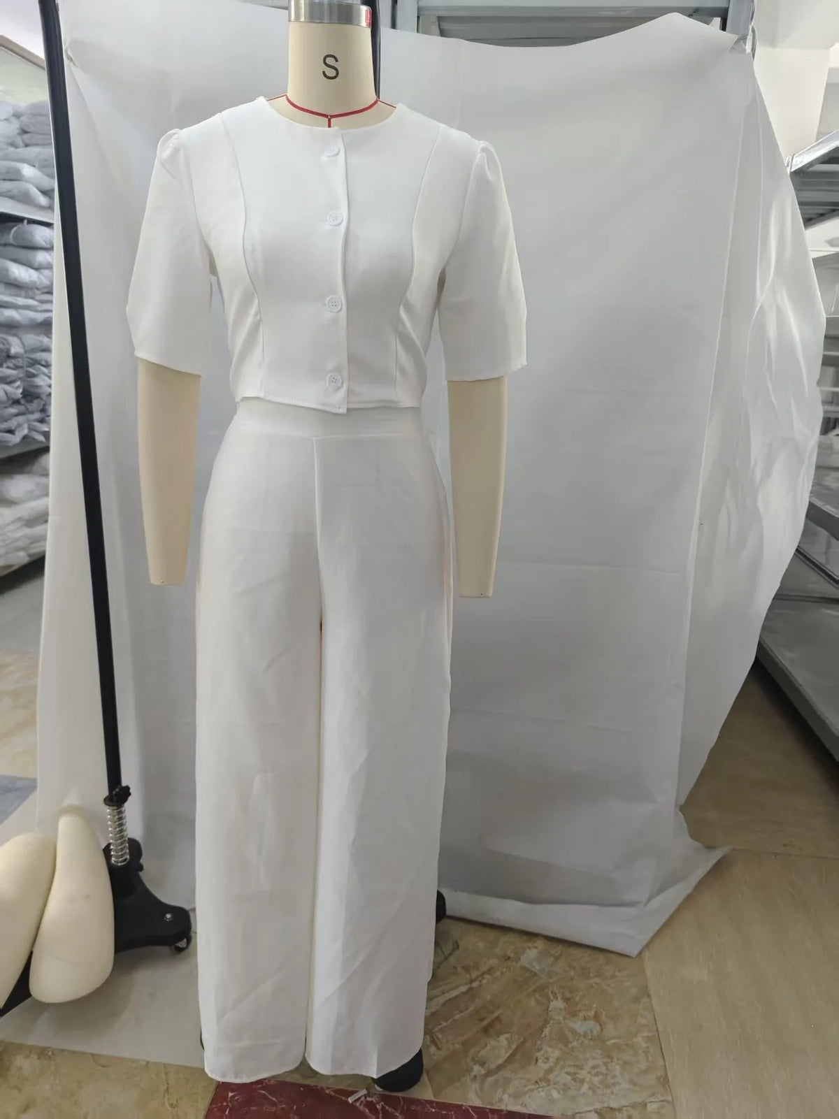 Elegant Two Piece Crop Top And Wide Leg Pants Set for Women