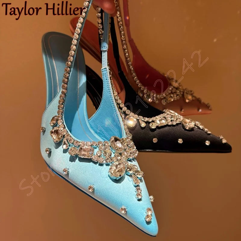 Elegant Rhinestone Satin Stiletto Dress Pumps for Women