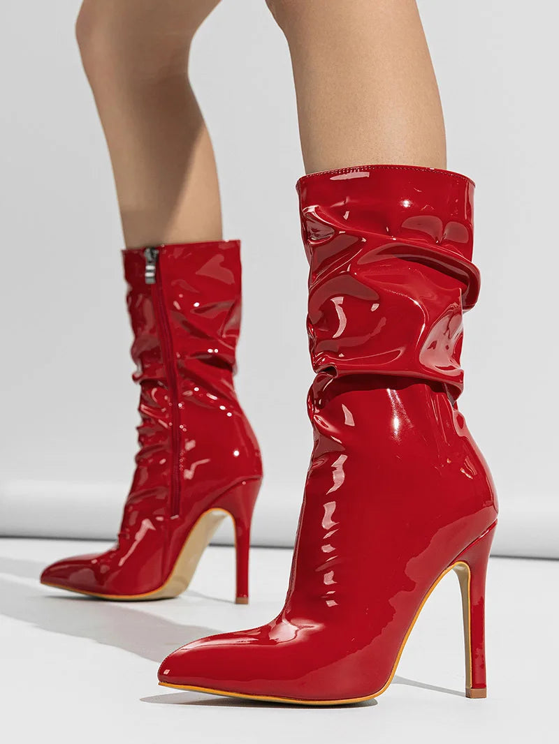 Pointed Toe Stiletto High Heel Mid-Calf Boots for Women