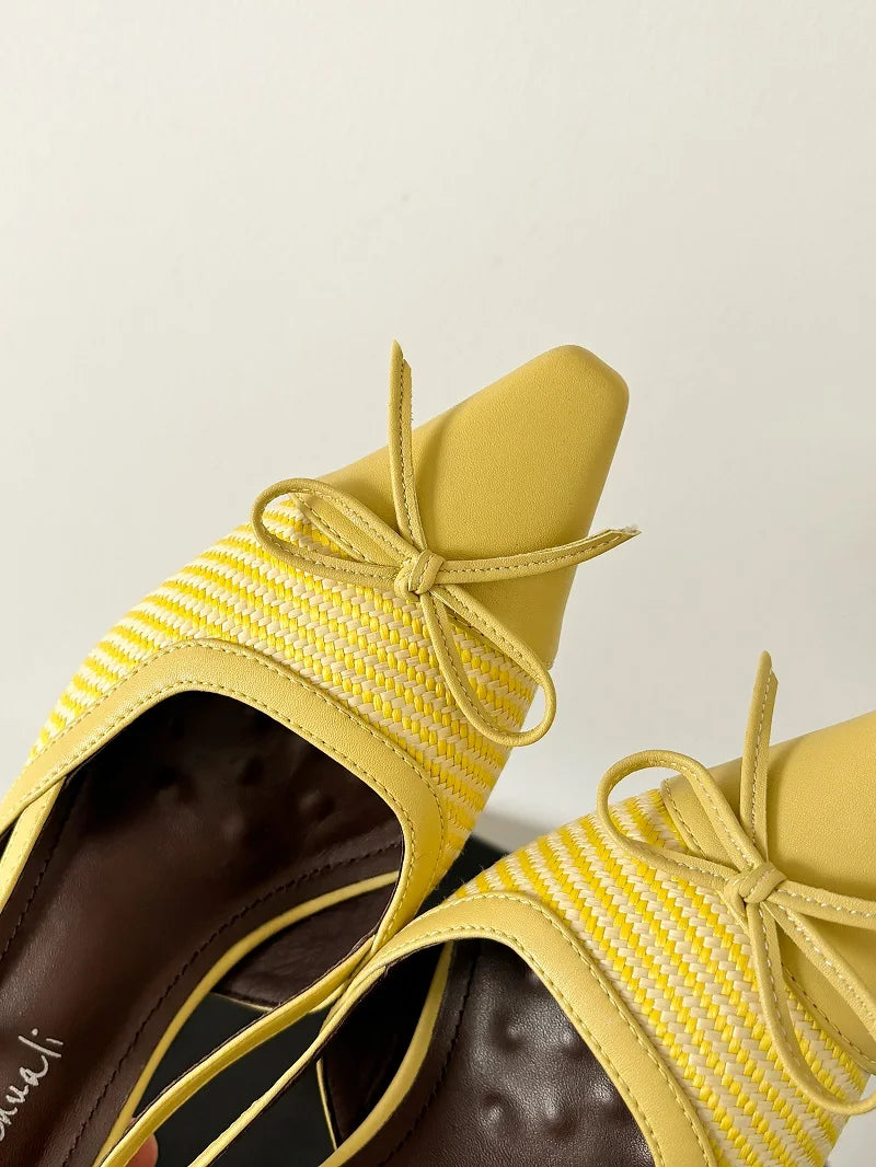 Elegant Bowtie Weave Sandals With Buckle for Women