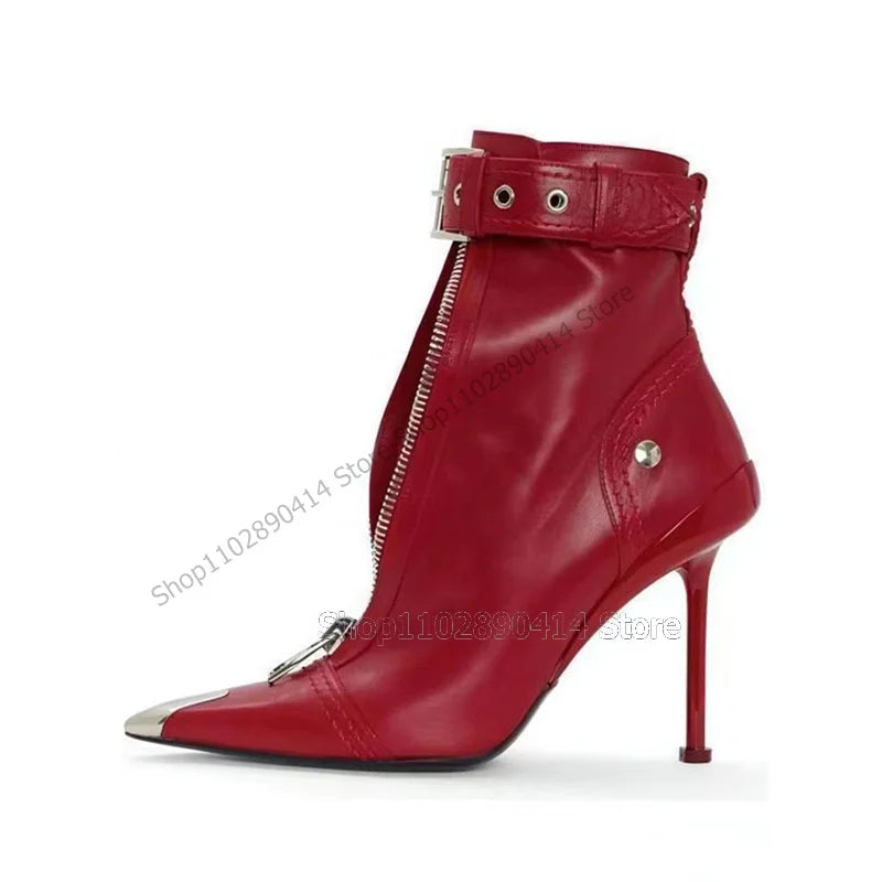 Red Pointed Toe Ankle Boots