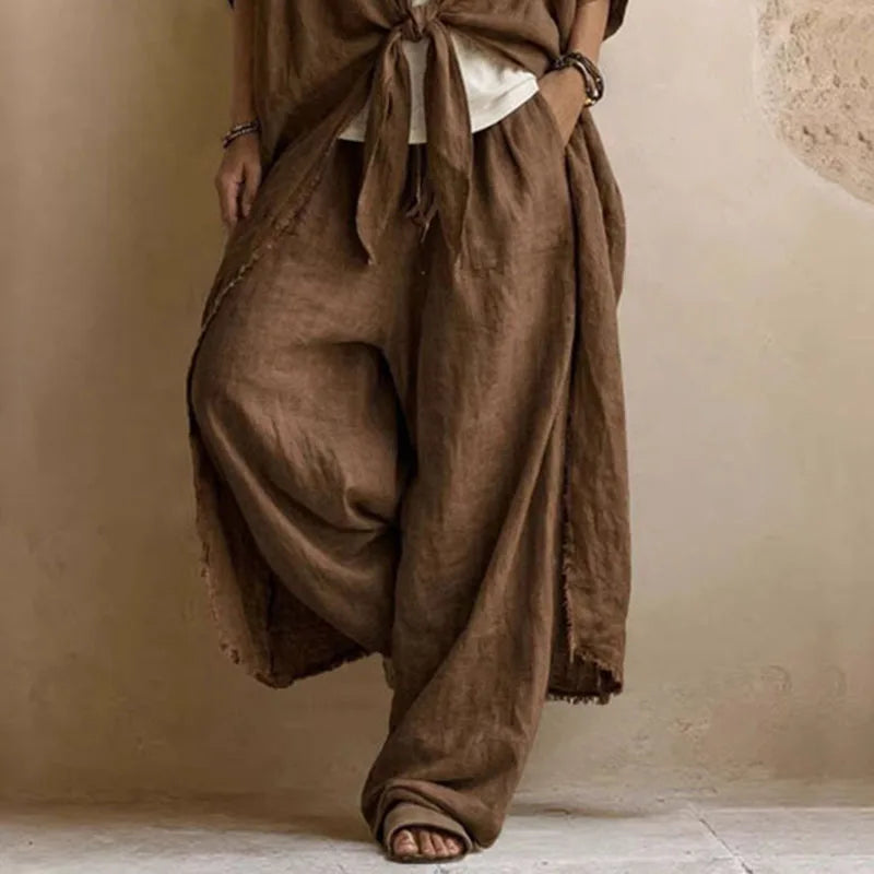 Bohemian Tie Dye Kimono Jacket and Wide Leg Pants Set for Women
