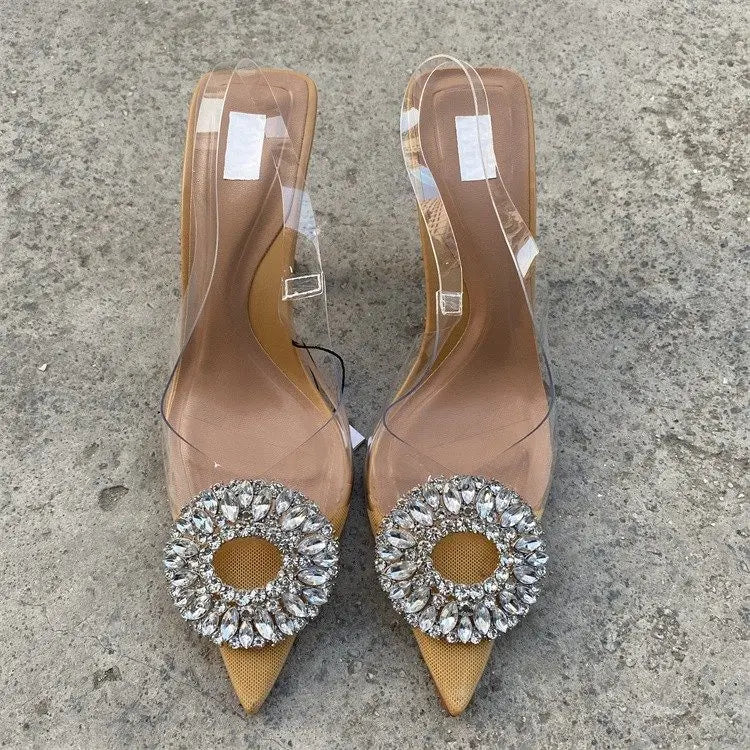 Crystal Pointed Toe High Heel Slingback Sandals for Women