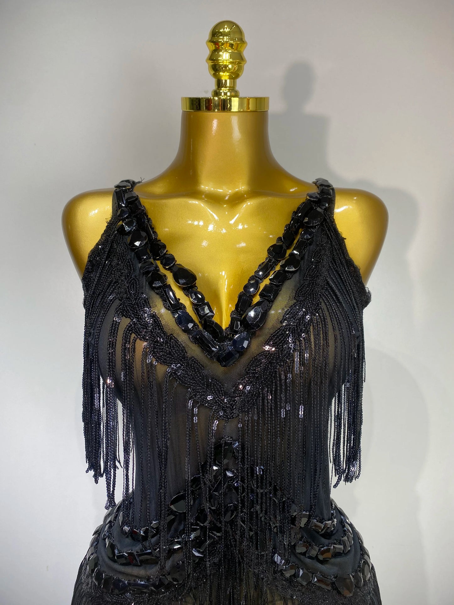 Gold Rhinestones Fringe Jumpsuit