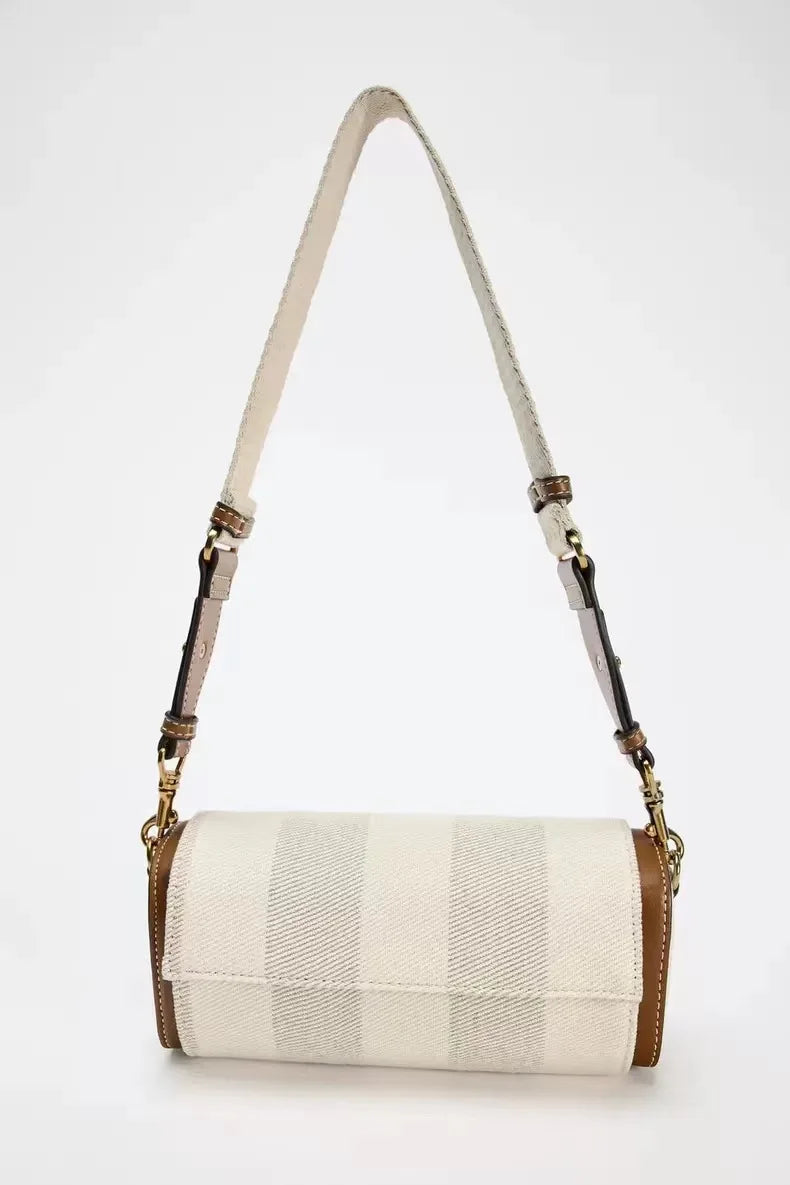 Autumn new women's bag, vanilla yellow flip cover versatile commuting cylindrical bag, cylindrical shoulder crossbody bag