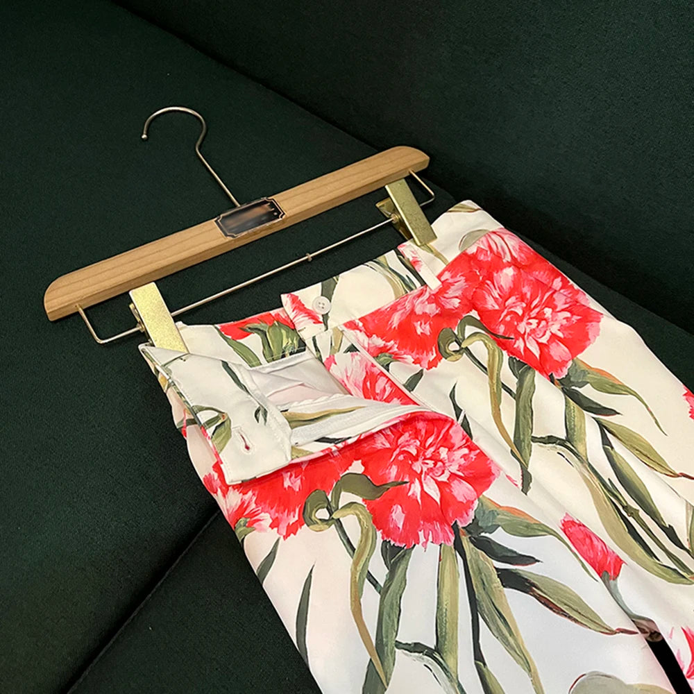 TWOTWINSTYLE Vintage Printing Two Piece Sets For Women Laple Long Sleeve Top High Waist Pants Elegant Set Female New KSE537136
