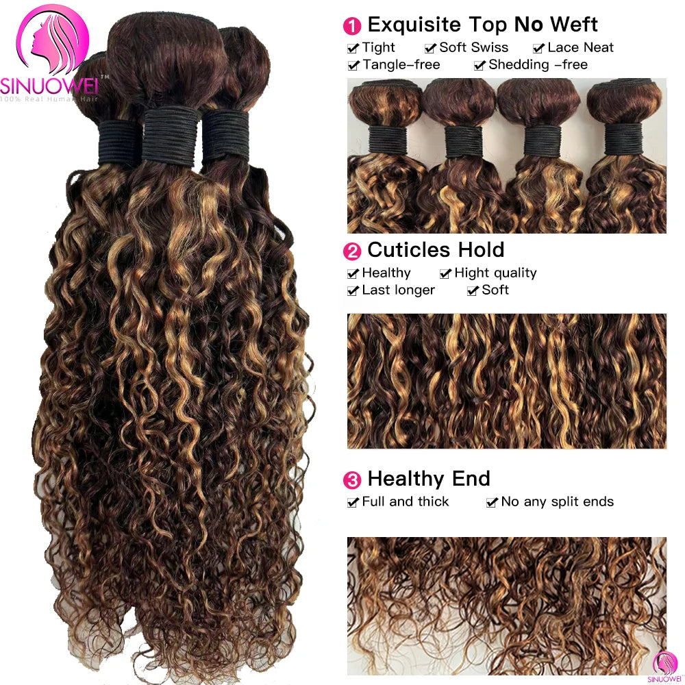 Highlight Water Wave Human Hair Bundles With Lace Closure for Women