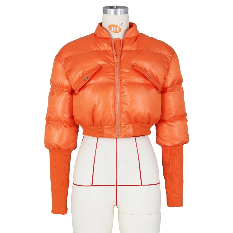 Warm Stand Collar Zippered Short Parka Jacket for Women