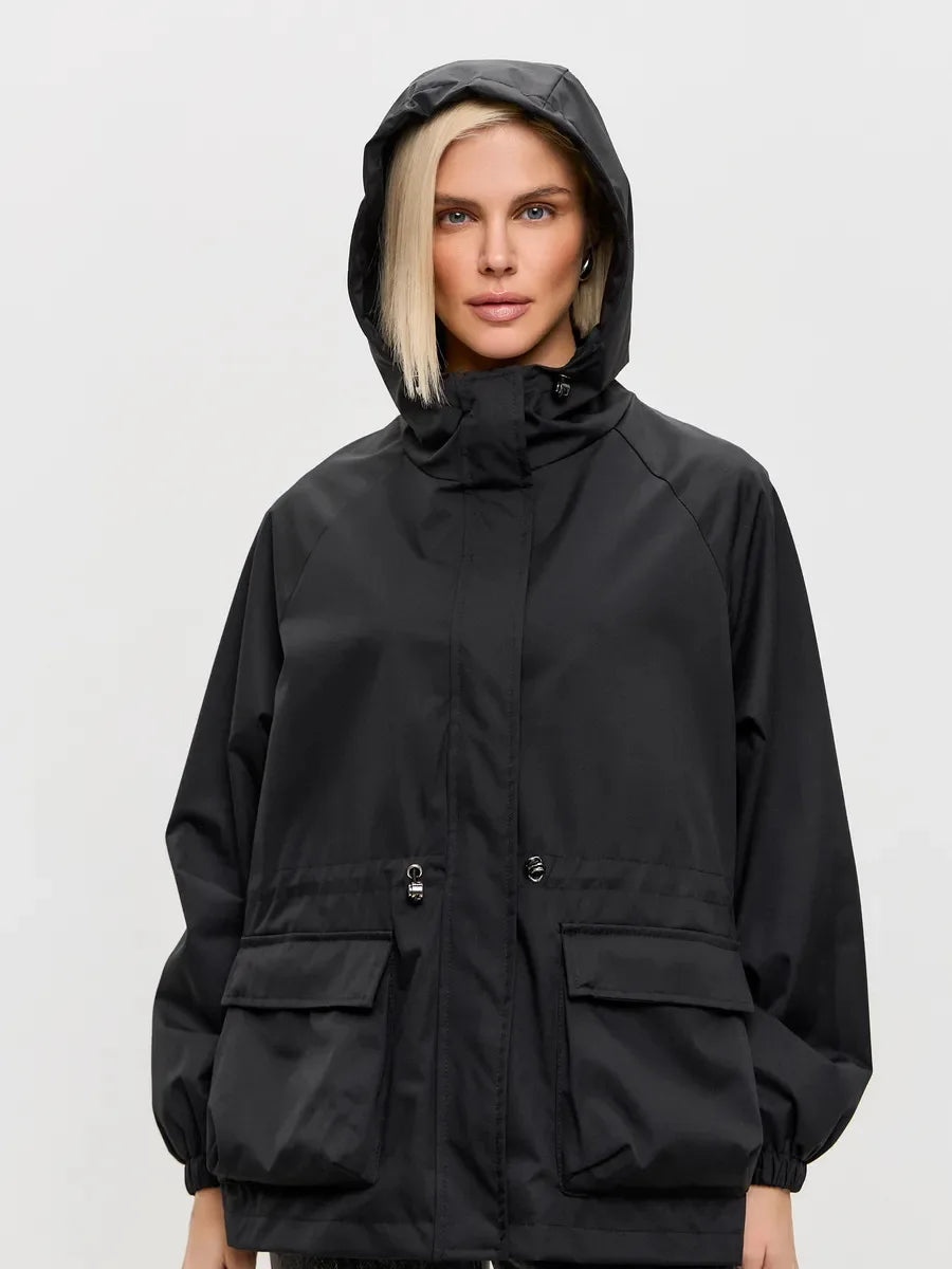Hooded Hardshell Jacket With Pockets And Zipper for Women