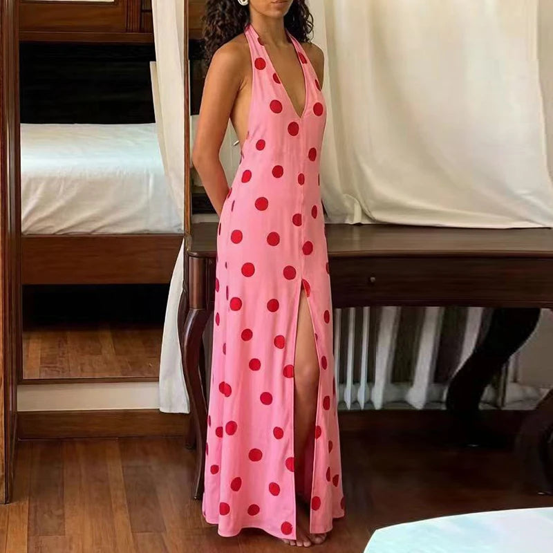 Hollow Out Floral Print Sleeveless Long Dress for Women