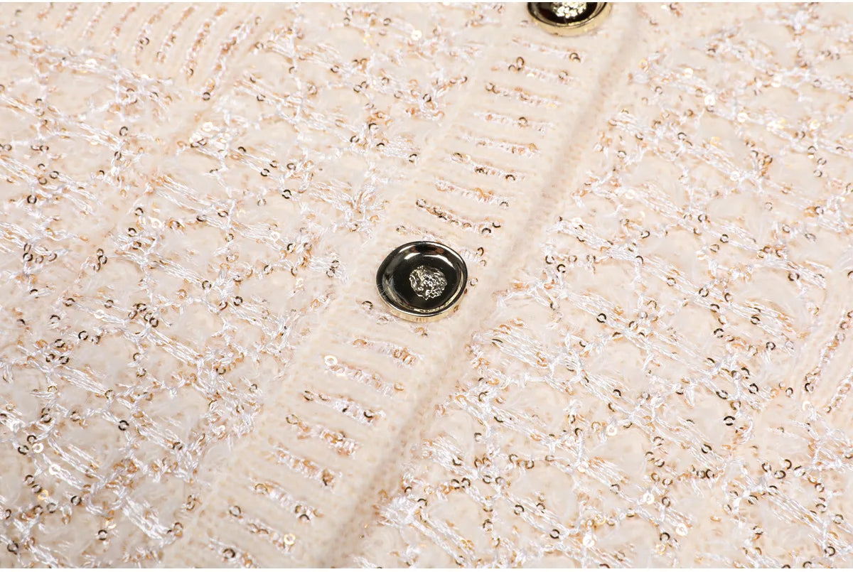 2025 Spring and Autumn New High-end Fashion Long-sleeved Sequined Knitted Cardigan Elegant Commuter V-neck Cardigan Top Jacket