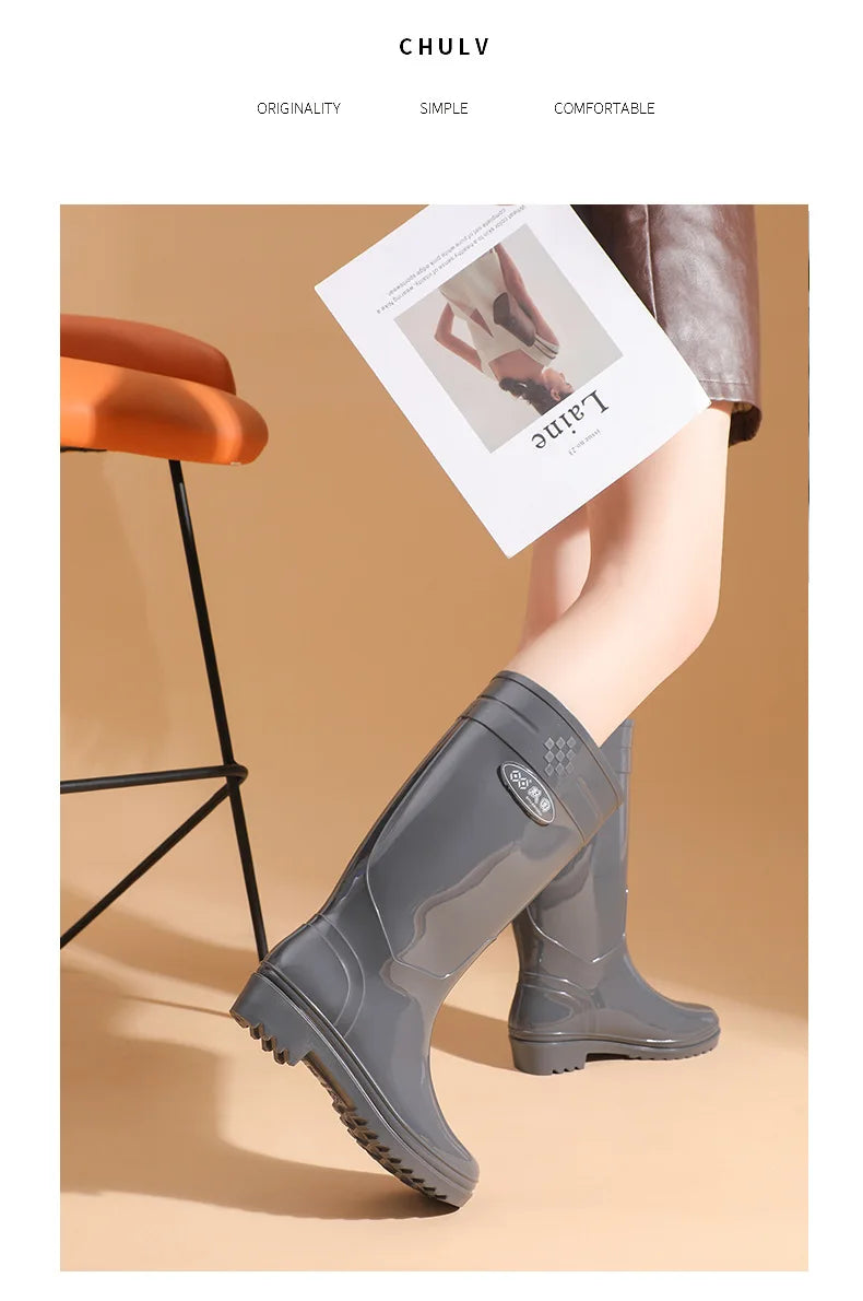 Bright Green Knee High Rain Boots With Antislip Sole for Women