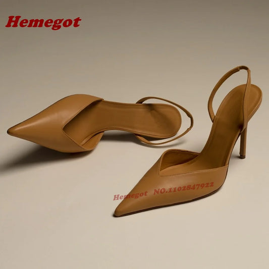 Brown Pointed Toe Slingback Pumps