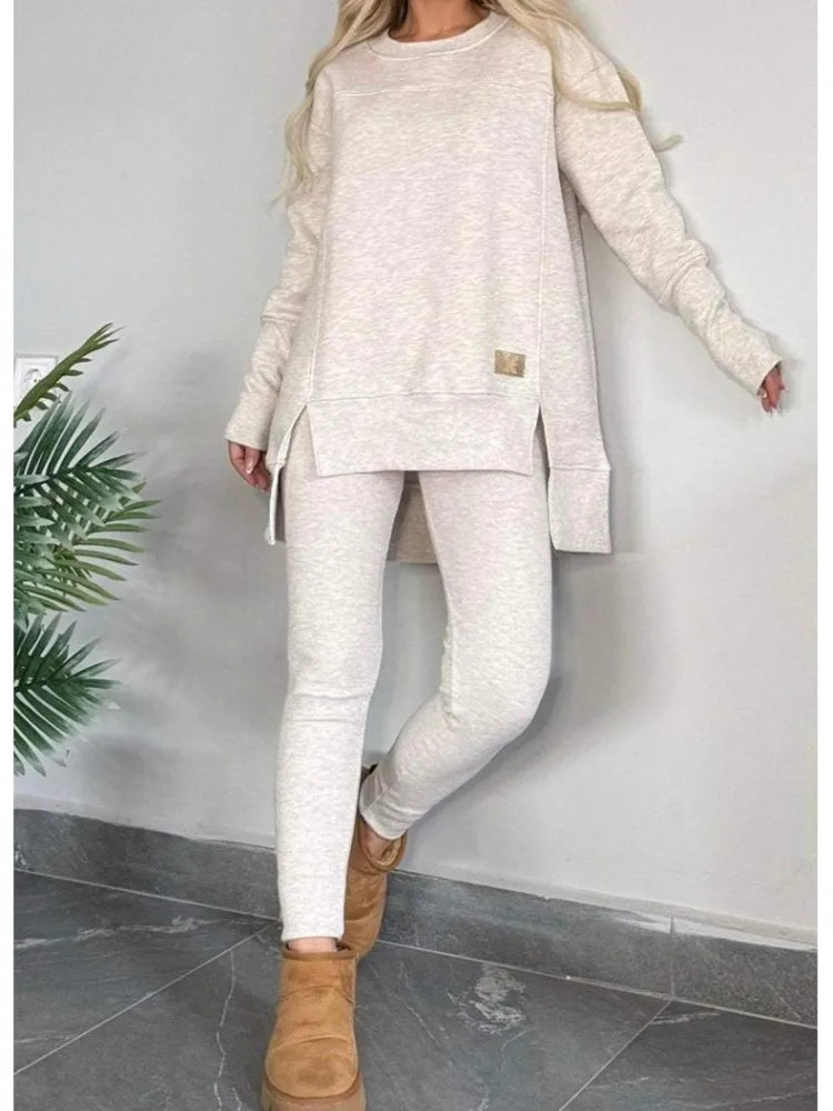 Casual Long Sleeve Two Piece Pullover Set for Women