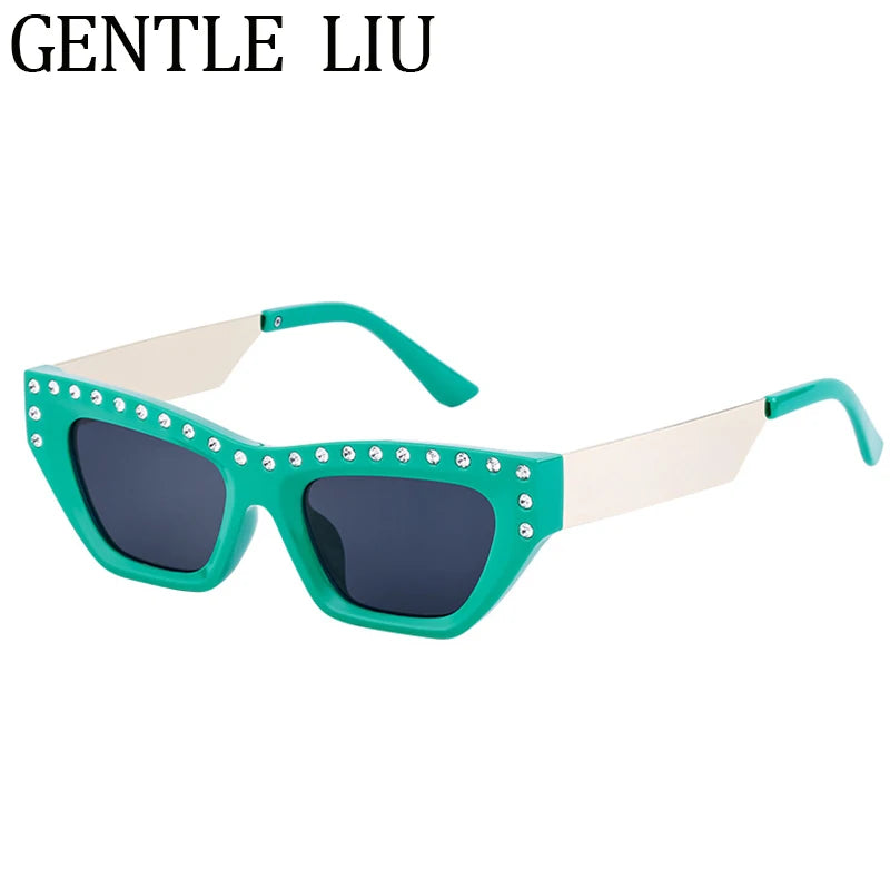 Rhinestone Cat Eye Rectangle Sunglasses