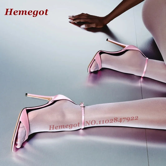 Pink Buckled Ankle Strap Stiletto Sandals