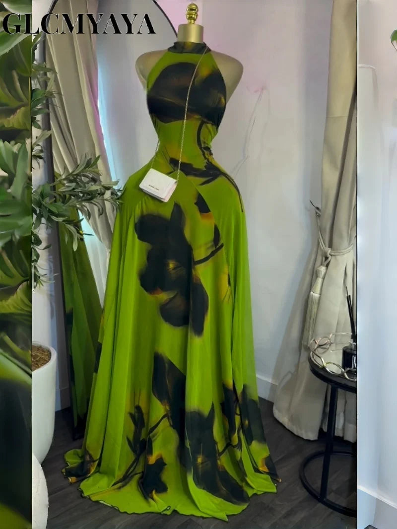 Elegant Printed Sleeveless With Sashes Maxi Dress for Women