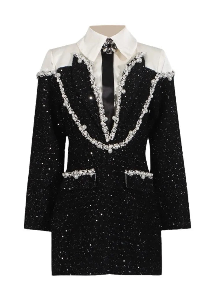 Sequin Beaded Patchwork Mini Dress