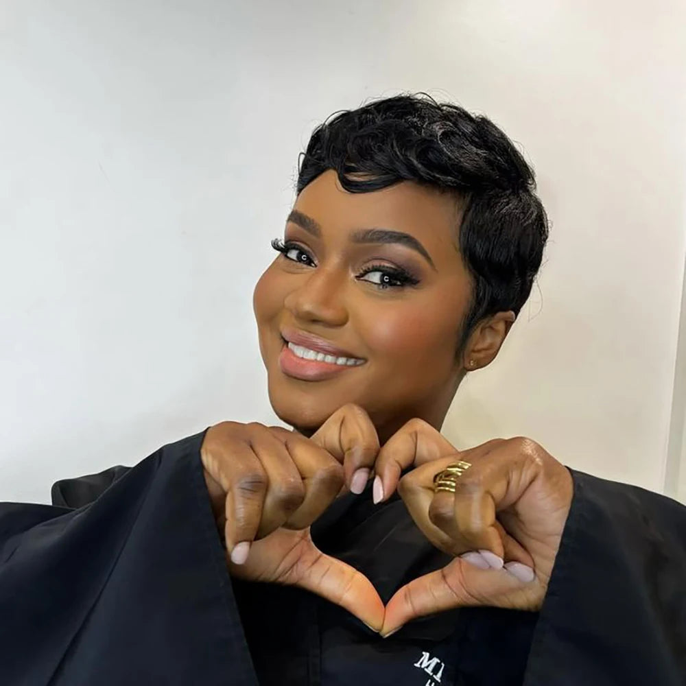 Natural Short Pixie Cut Curly Brazilian Remy Wig for Women