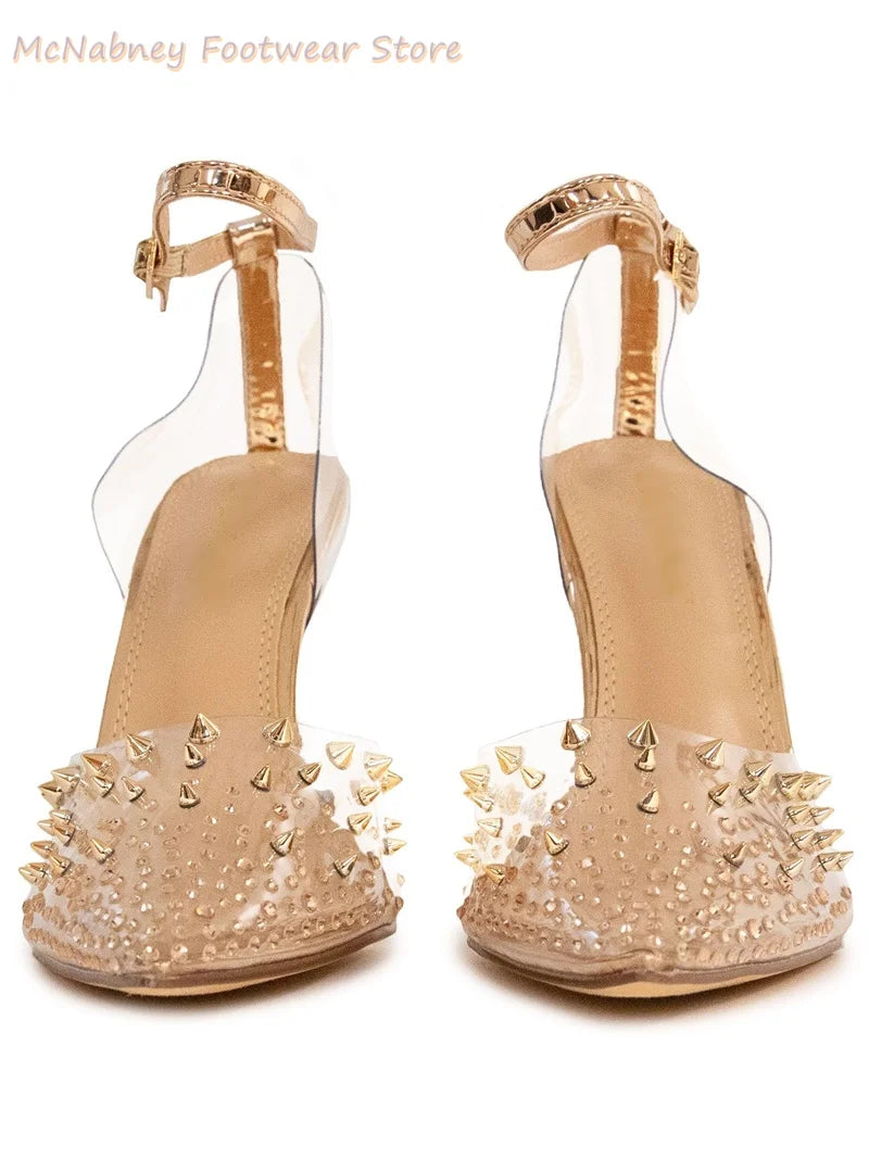Transparent Pointed Rivet Buckle Sandals
