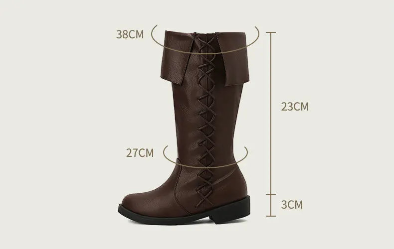 Retro Cross-Tied Flat Mid-Calf Costume Boots for Women