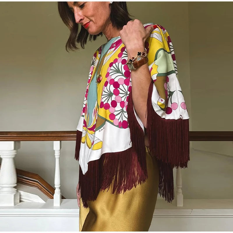 Soft Textured Embroidered Tassel Fringe Shawl For Women
