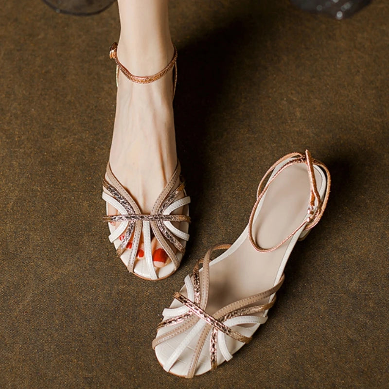 Leather Gladiator Sandals Block Heel