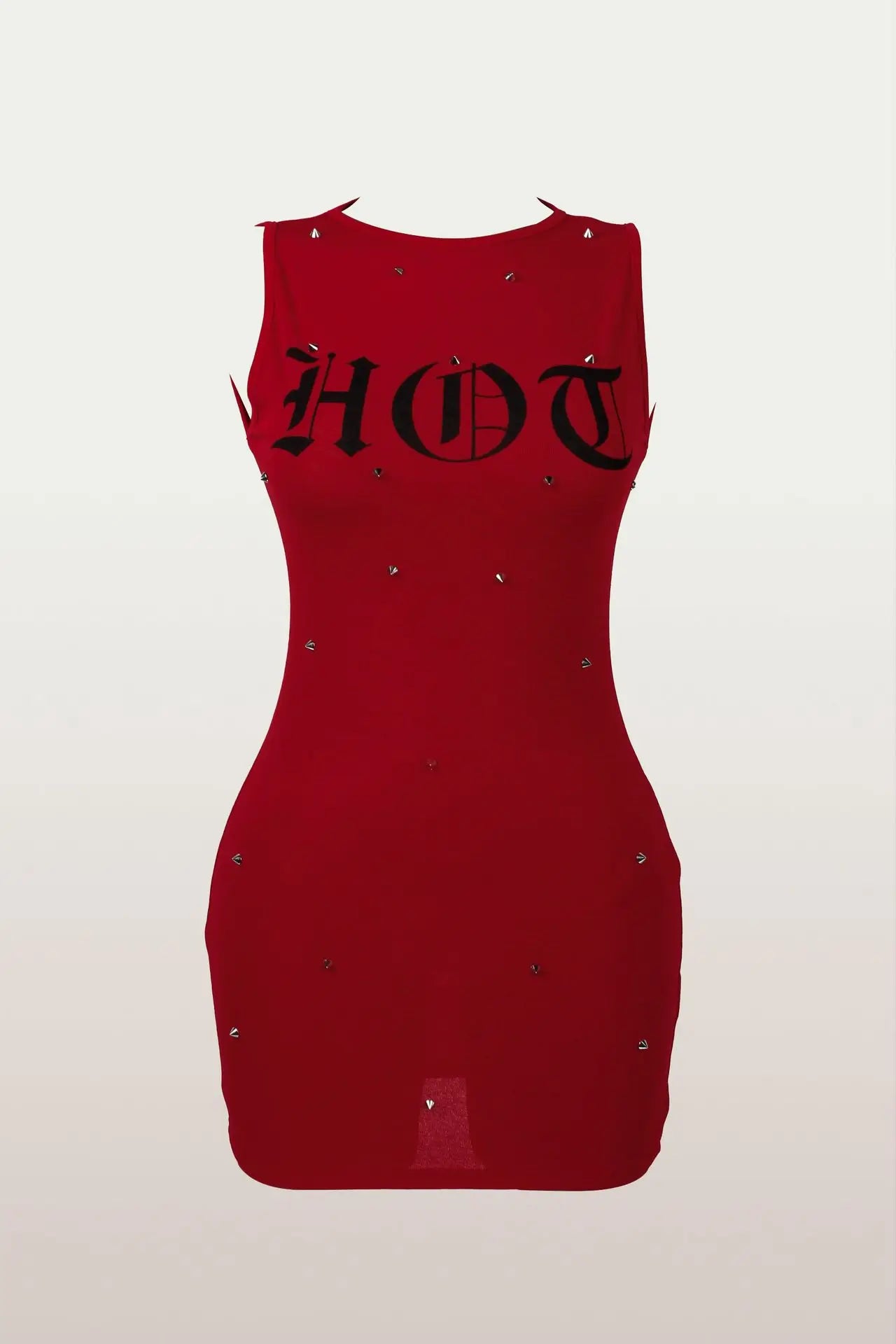 Letter Print Sleeveless Rivet Bodycon Mini Dress for Women