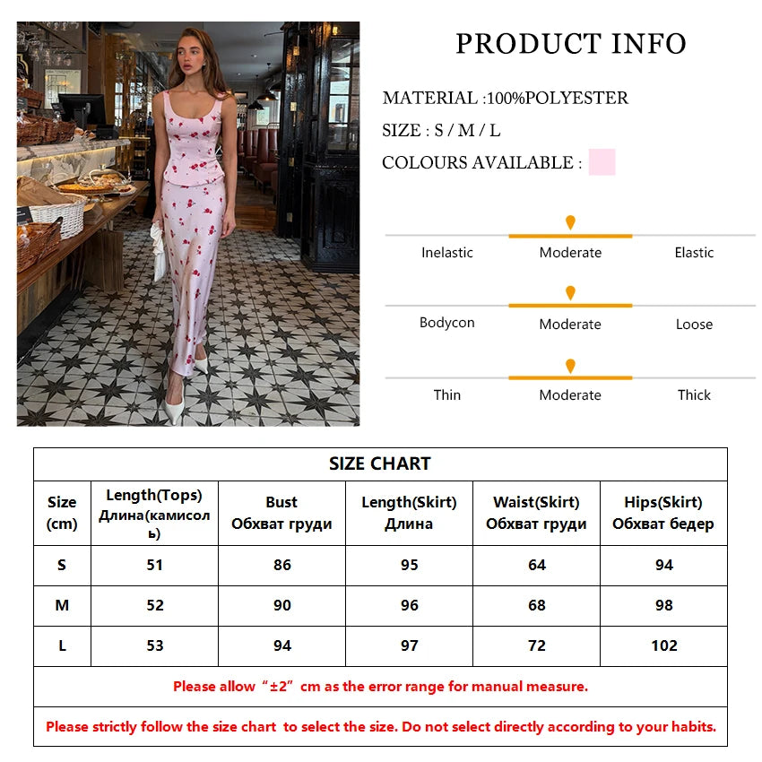 Sleeveless Printed Two Piece Top and Long Skirt Set for Women