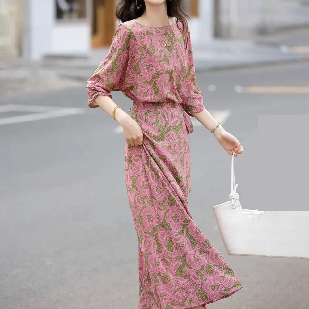 Elegant One Shoulder Wrap Chiffon Midi Dress For Women
