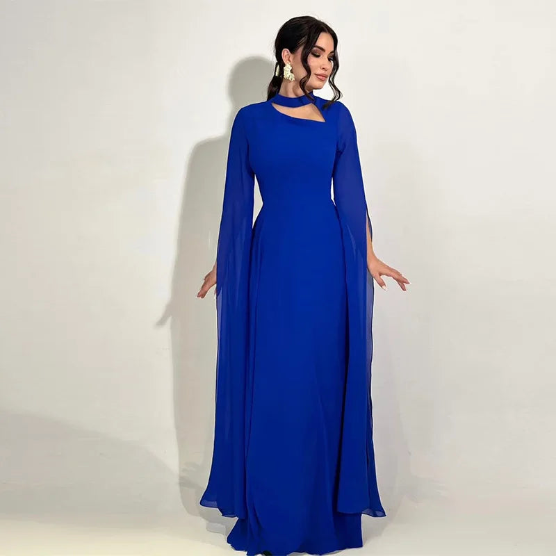 Solid Color Lace Up Cape Sleeve Maxi Dress For Women
