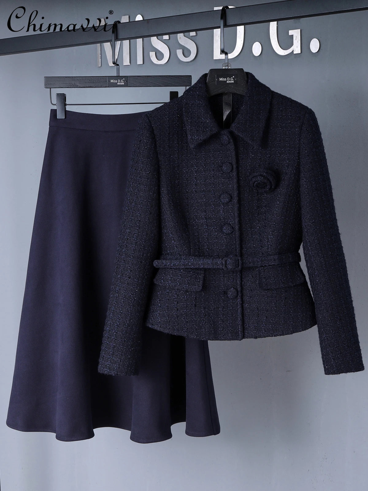 High-end OL Elegant Two-piece Set Autumn and Winter Fashion Long-sleeved Slim Jackets Coat High-waist Skirt Sets Women's Outfits