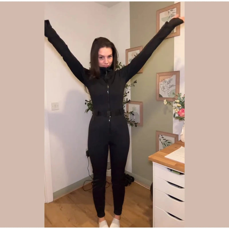 Women's Jumpsuit Loose Stand Collar Thicken Jackets Pants Sets Belt 2 Pieces Female Winter Woman Snowsuit Outfits For Outdoor