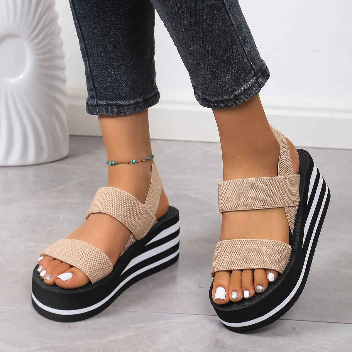 Thick Bottom Slingback Wedge Sandals