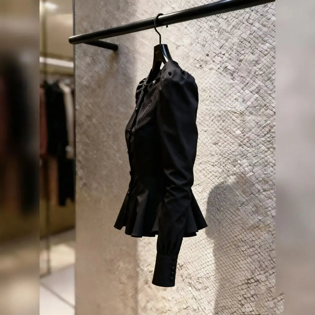 Classic Black Chiffon Round Neck Casual Shirt For Women