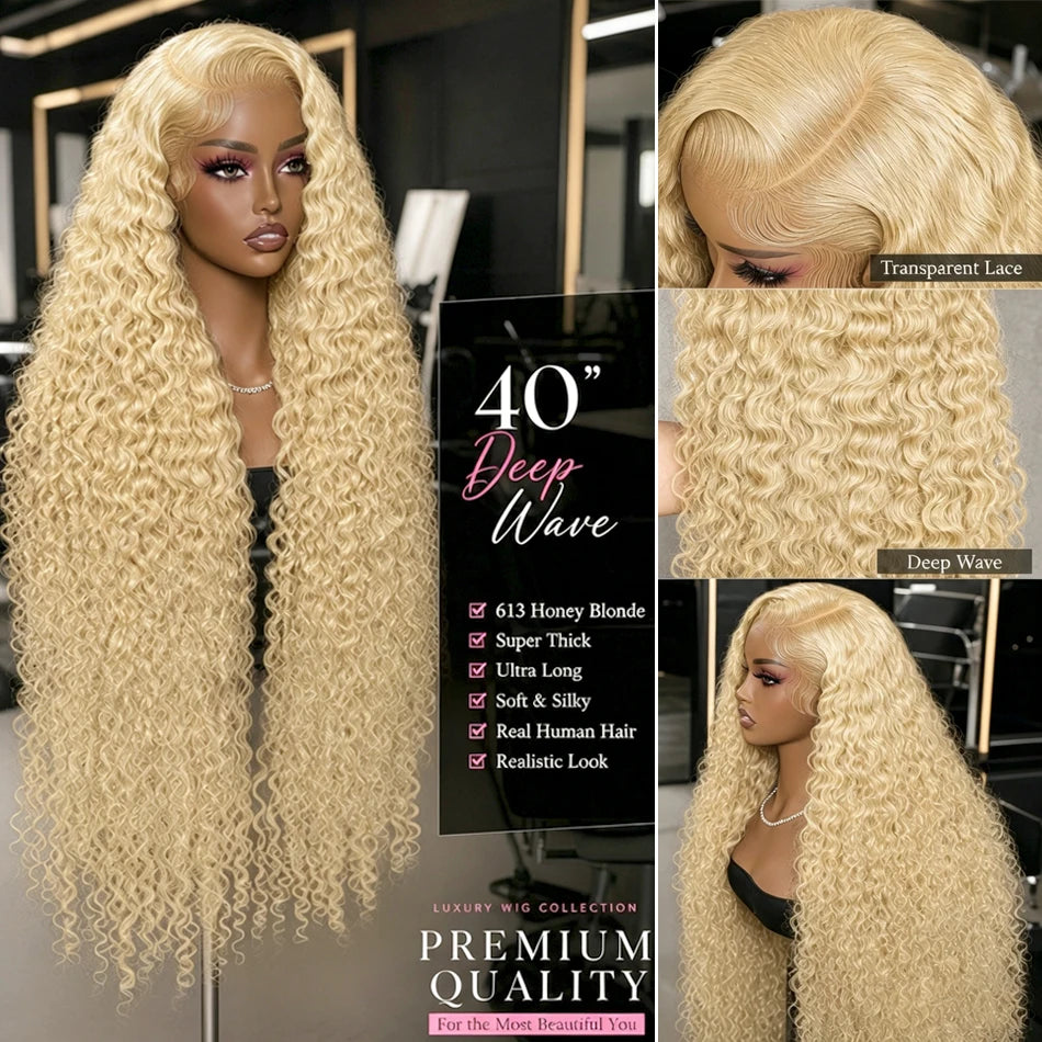 Honey Blonde Deep Wave Lace Front Human Hair Wig for Women