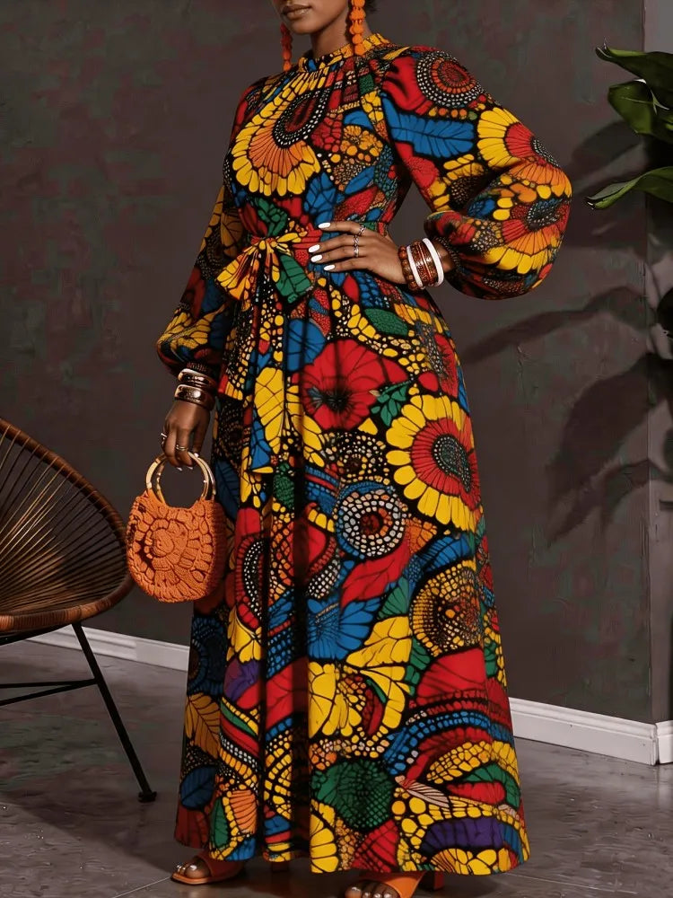 Traditional African Print Dashiki Maxi Dress for Women