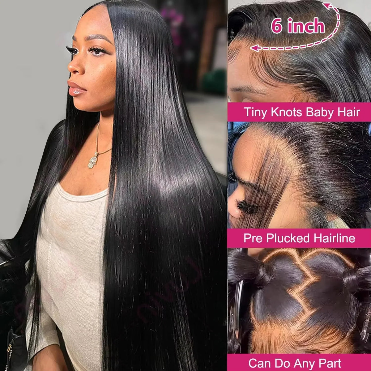 Glueless Straight Human Hair Lace Front Wig for Women