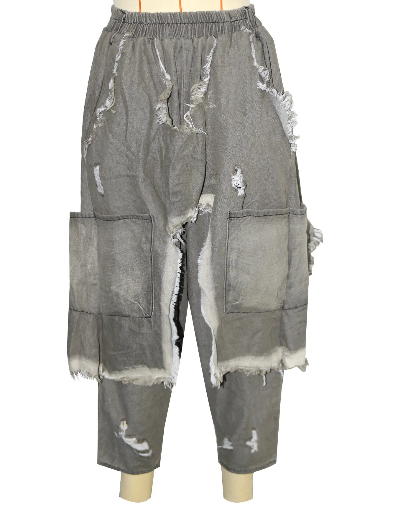 Drawstring Tie Dye Camouflage Ripped Harem Pants for Women