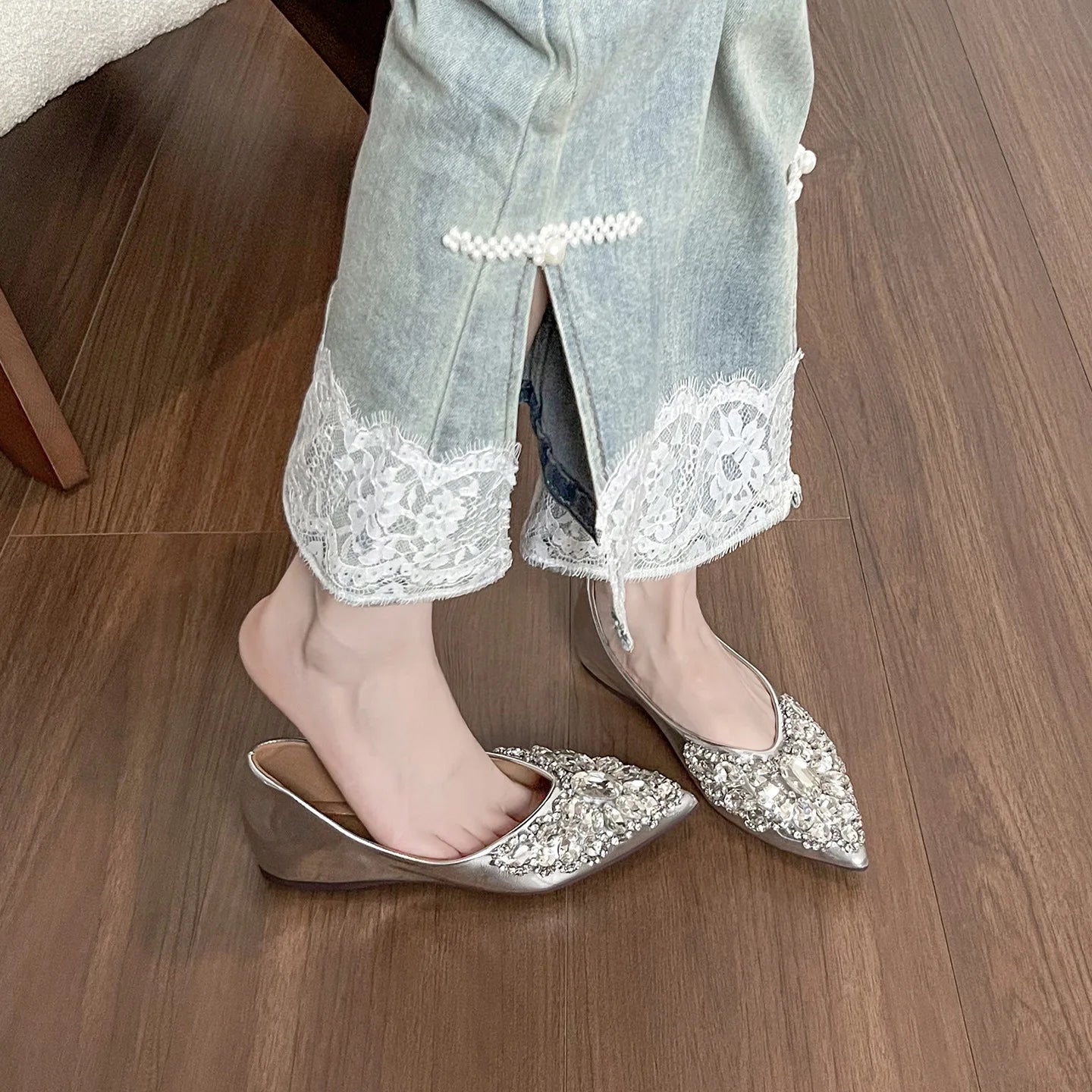 Elegant Patent Leather Rhinestone Ballet Flats for Women