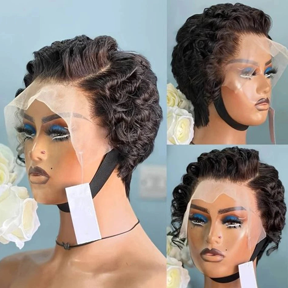 Chocolate Brown Pixie Cut Lace Front Human Hair Wig for Women