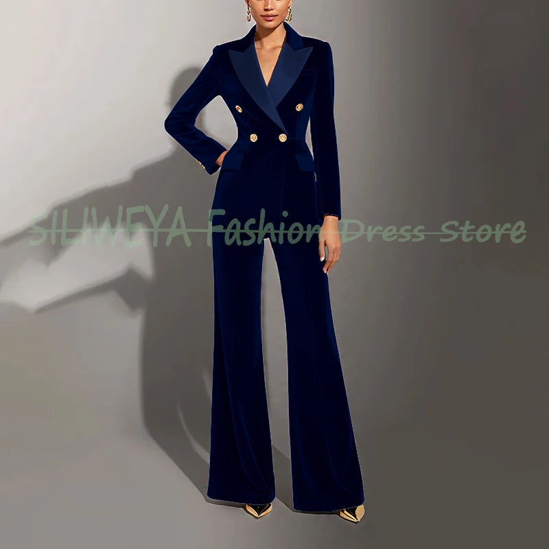 Double Breasted Velvet Suit Set