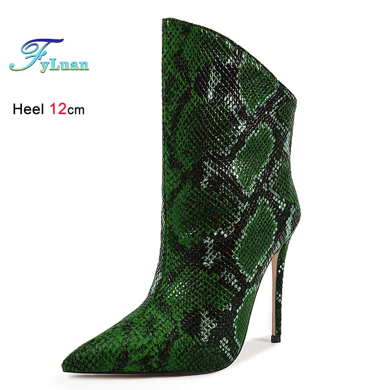 Green Patent Leather Pointed Toe Ankle Boots for Women