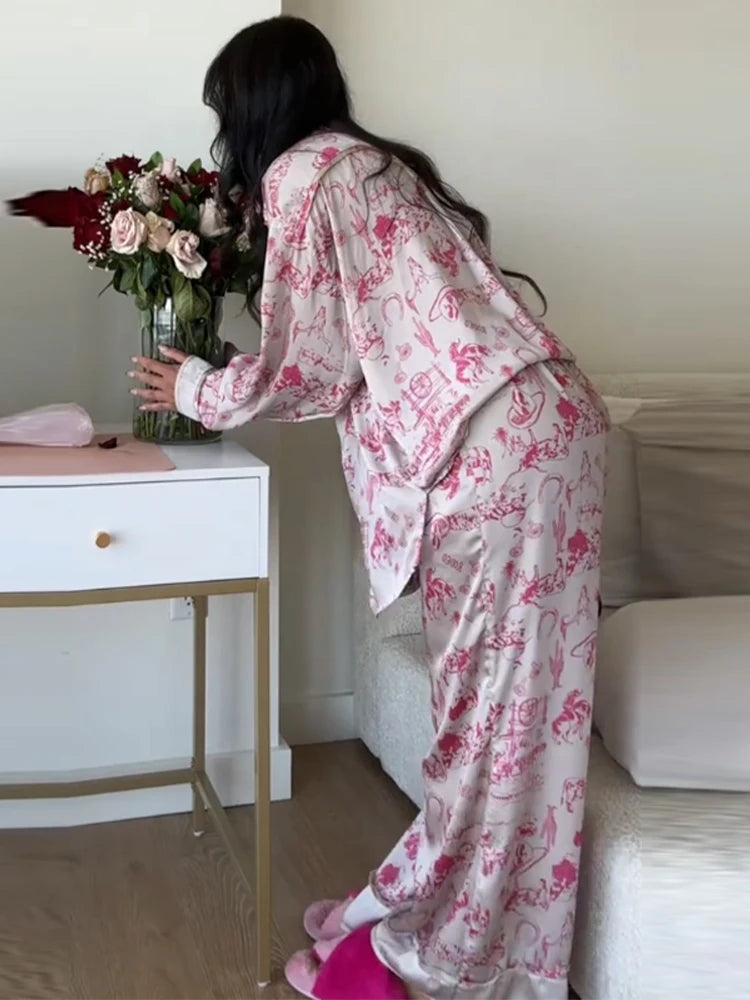 Casual Print Blouse and Wide Leg Pants Set for Women