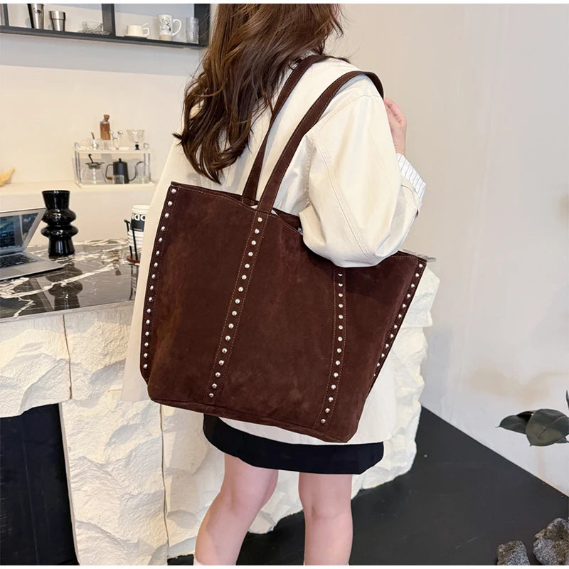 Y2kn Women's Rivet Tote Bag Autumn And Winter New Versatile Casual Shoulder Underarm Bag Brand Designer Fashion Simple Handbag