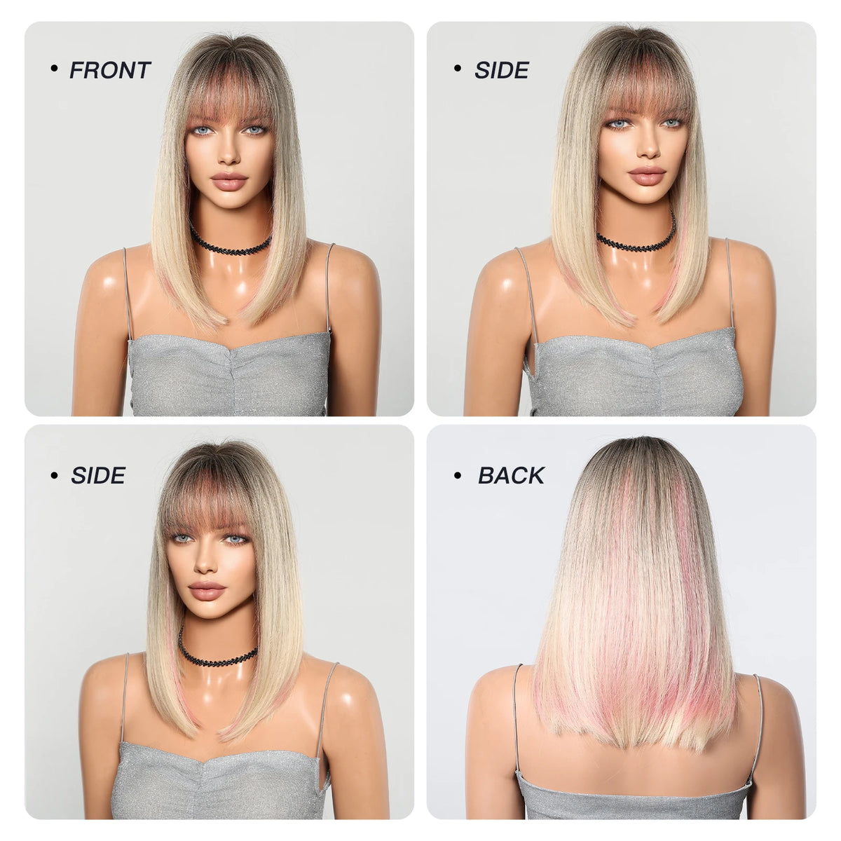 Shoulder Length Synthetic Ombre Pink Bob Wig For Women