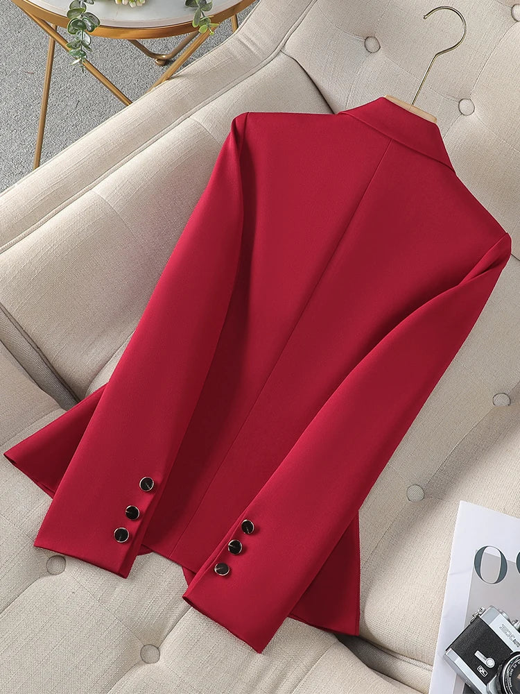 Fashion Ladies Blazer Coat Women Apricot Red Khaki Long Sleeve Female Business Work Wear Slim Formal Jacket For Autumn Winter
