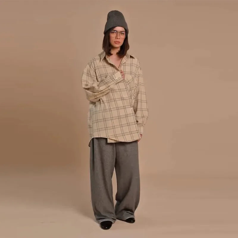 Plaid Loose Long Sleeve Button-Front Shirt for Women