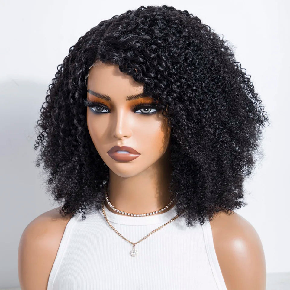 Ombre Brown Kinky Curly Glueless Bob Lace Wig for Women