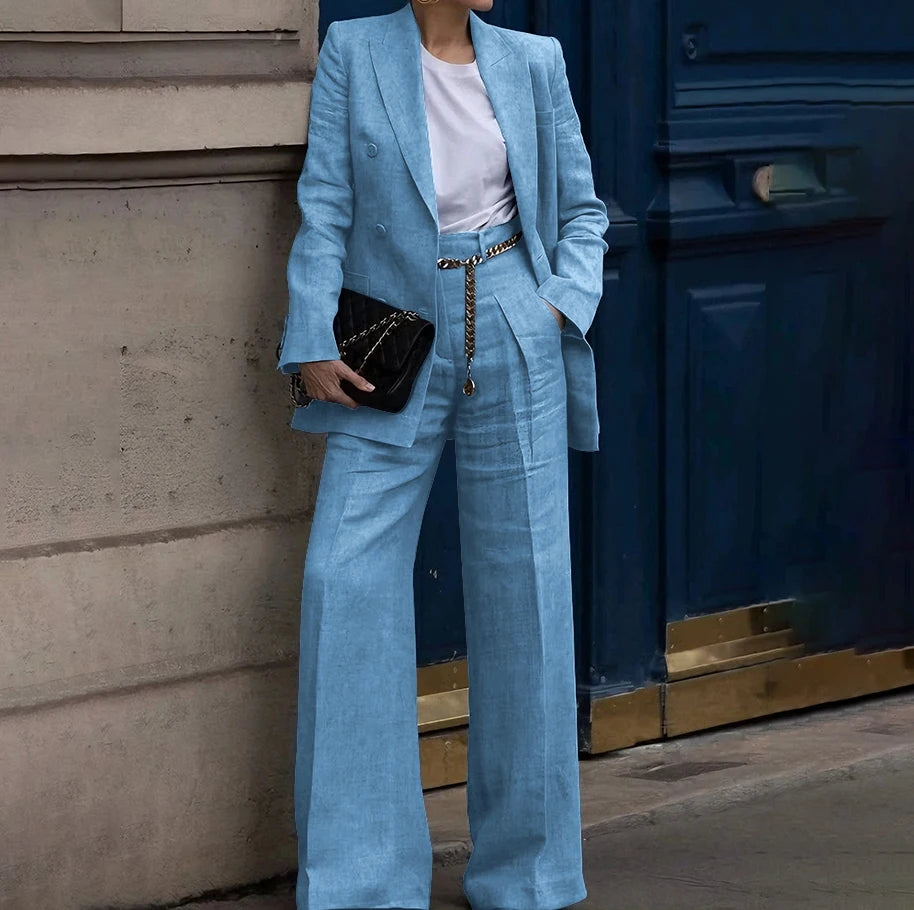 Double Breasted Classic Two Piece Suit Set for Women